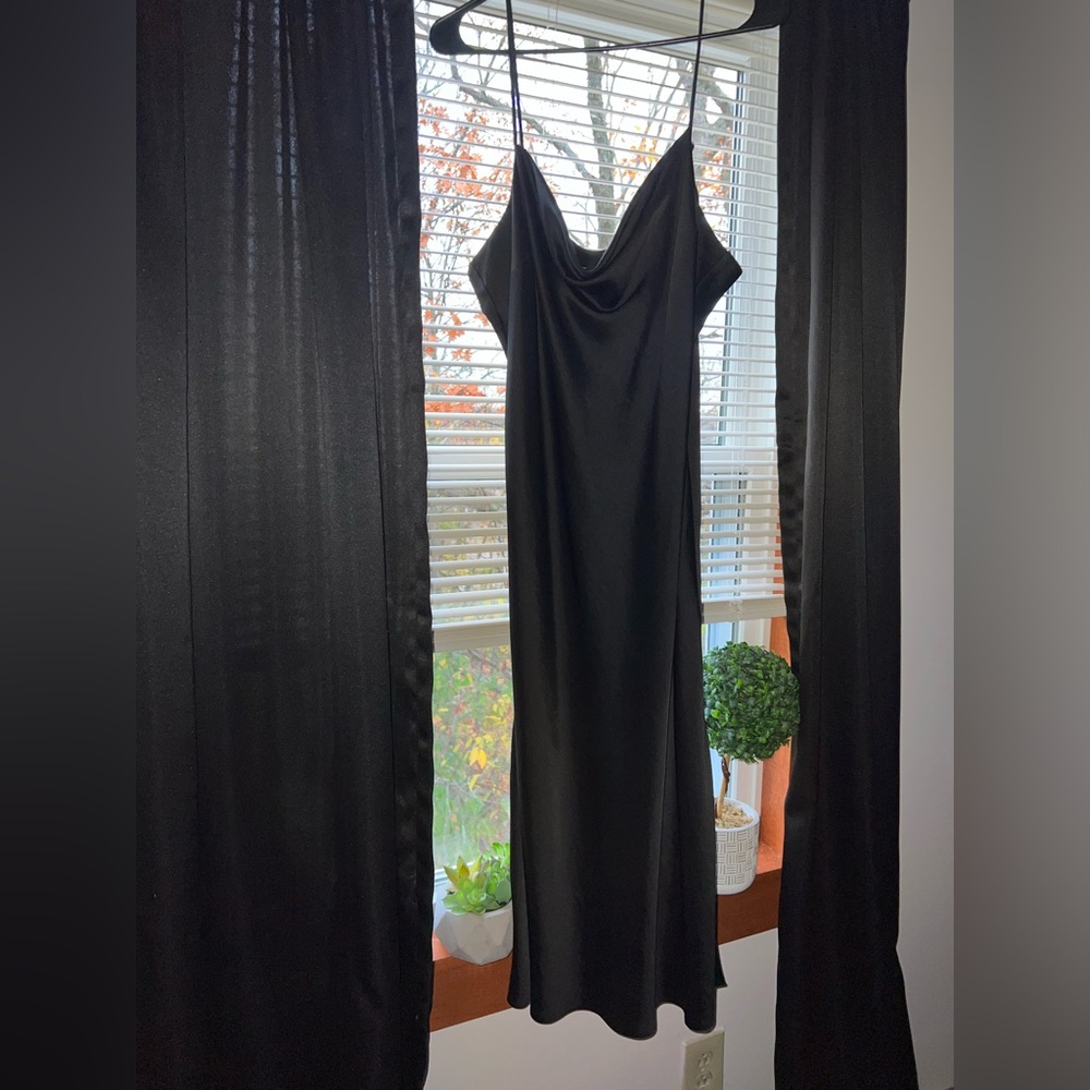 Black satin cowl neck Express dress